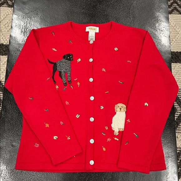 Talbots Vintage Red Cardigan with Dog Embroidery Size SP - Picture 10 of 10